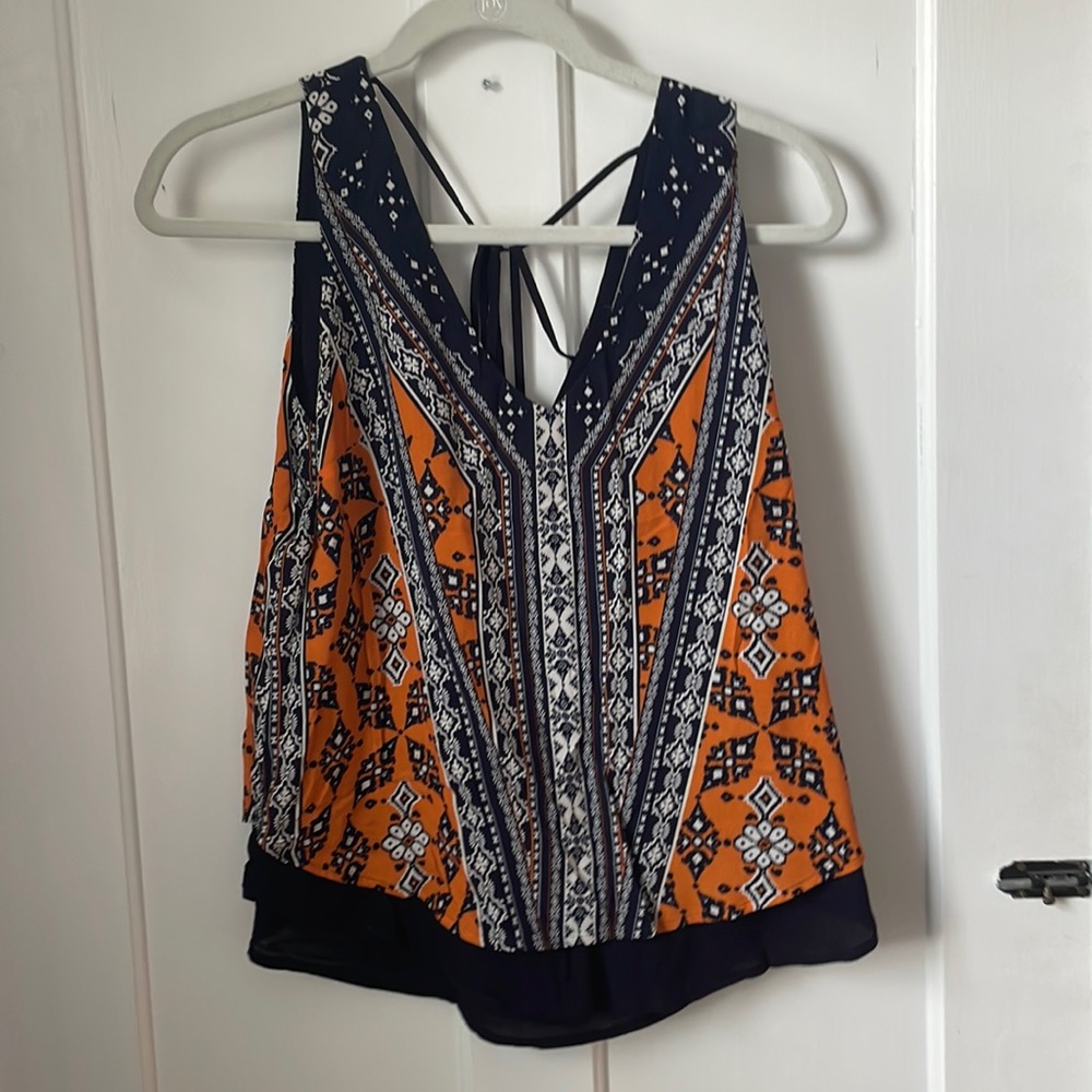 Navy blue and white printed tank top